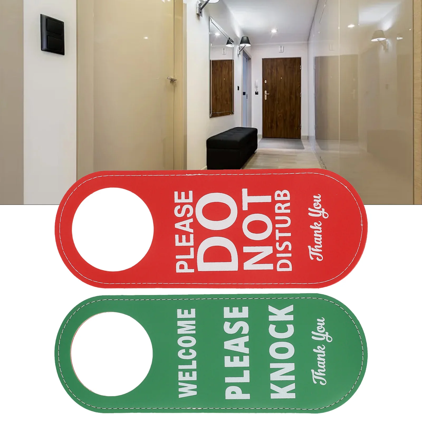 

2 Pcs Do Not Disturb Please Knock Sign For Hotel Meeting Bar Mall Leather Hanging Ornament English Version Prompt Boards