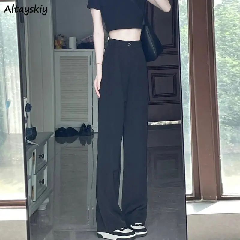 

Black Straight Pants Women High Waist Loose Slender Pleated Wide Leg Suit Trousers Commuting Cozy Casual All-match Spring Autumn