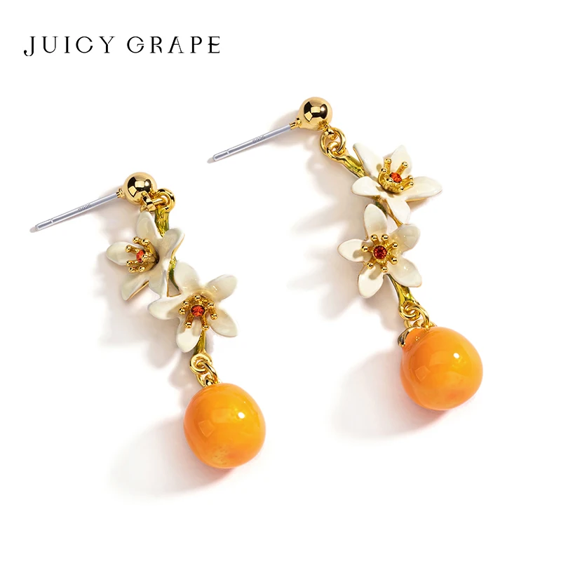 Juicy Grape Orange Drop Earrings Necklace Bracelet Fruit Dangle Earrings Handmade Enamel Jewelry Women's Versatile Bohemian Gift - view 6