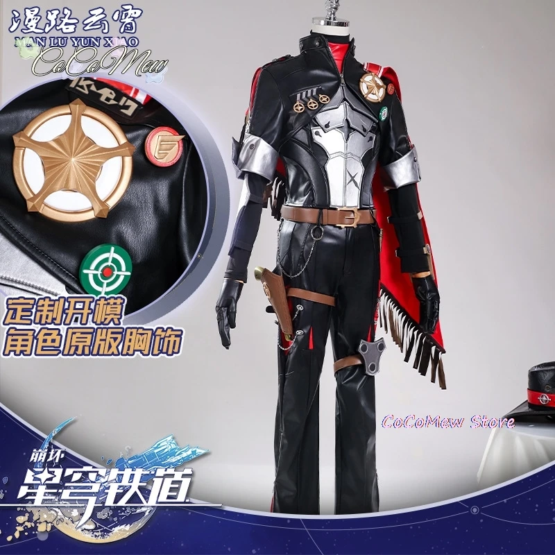Honkai: peluca de Cosplay Star Rail Boothill, uniforme de vaquero Galaxy Ranger, sombrero, pelo blanco y negro, accesorio de bala, guantes guardabrazos, accesorios