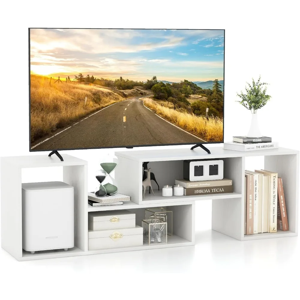 

Bookshelf TV Stand for TVs up to 55", 2 Pieces Free-Combination Entertainment Center with Storage Cubes, Modern Media TV Consol