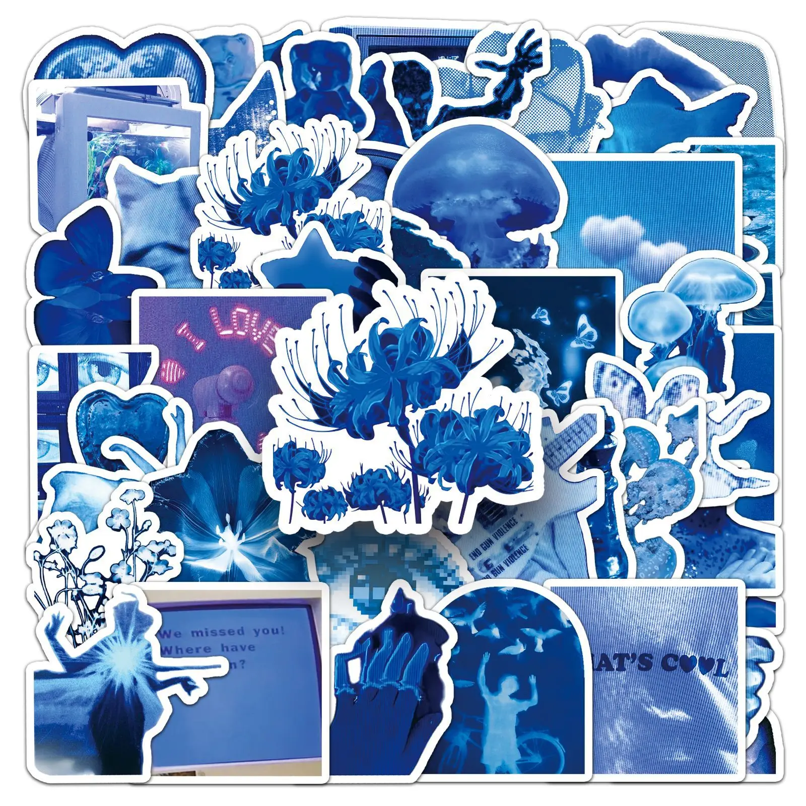 50 STKS lage pixel blauwe doodle persoonlijkheid knappe decoratieve grootboek computer mobiele telefoon case waterdichte sticker ids Speelgoed