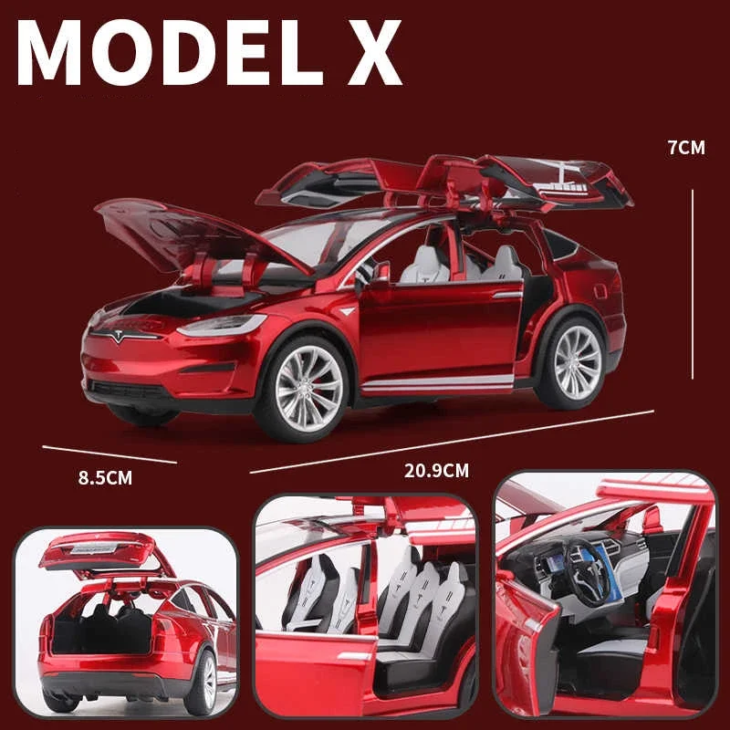 Tesla Model X SUV modelo de coche de aleación, vehículo de Metal fundido a presión, simulación de sonido y luz, colección, juguete para niños, regalo, 1:24