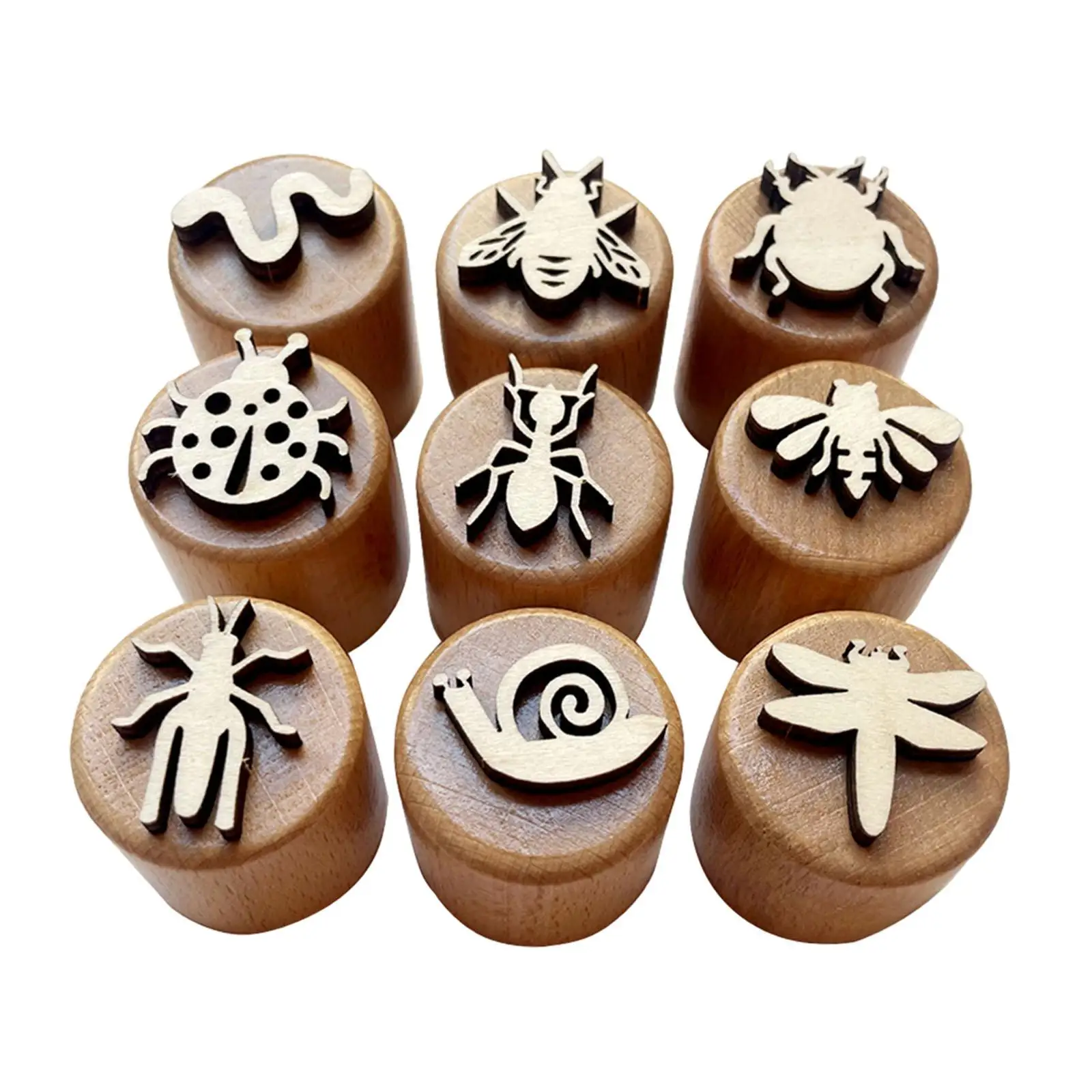 9Pcs Wooden Stamps Education Toys DIY Craft Kindergarten Toys Pottery Stamps Animal Stamps for Art Scrapbook Supplies