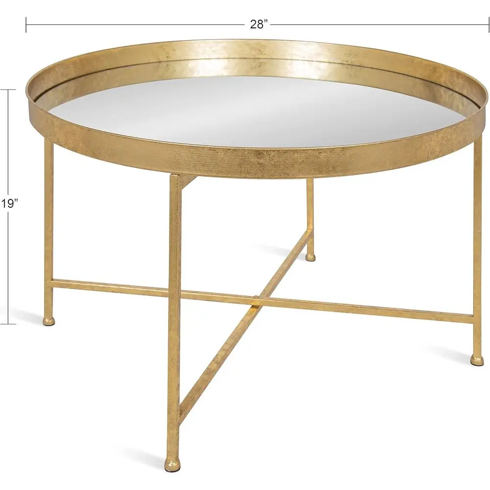 Modern Minimalist Gold Frame Coffee Table, 28.25 Round, Detachable Magnetic Top, Mirrored