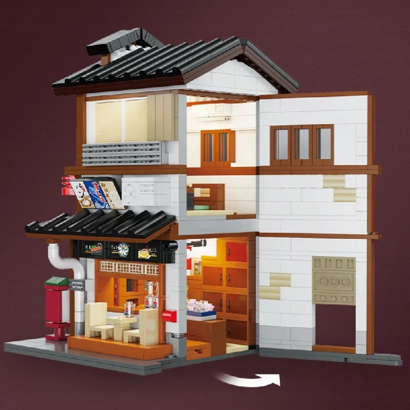 Conjuntos de edifícios da loja japonesa izakaya, kit de modelo de blocos de tijolos de montagem de arquitetura de casa city street view, brinquedos presente para crianças 1195 peças