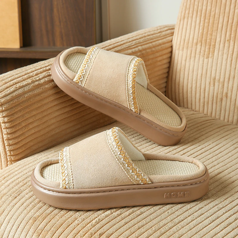 شباشب نسائية كاجوال من القنب للمنزل للربيع والصيف، أحذية نسائية فاخرة بتصميم مسطح، أحذية داخلية أنيقة، شرائح منصة أنيقة