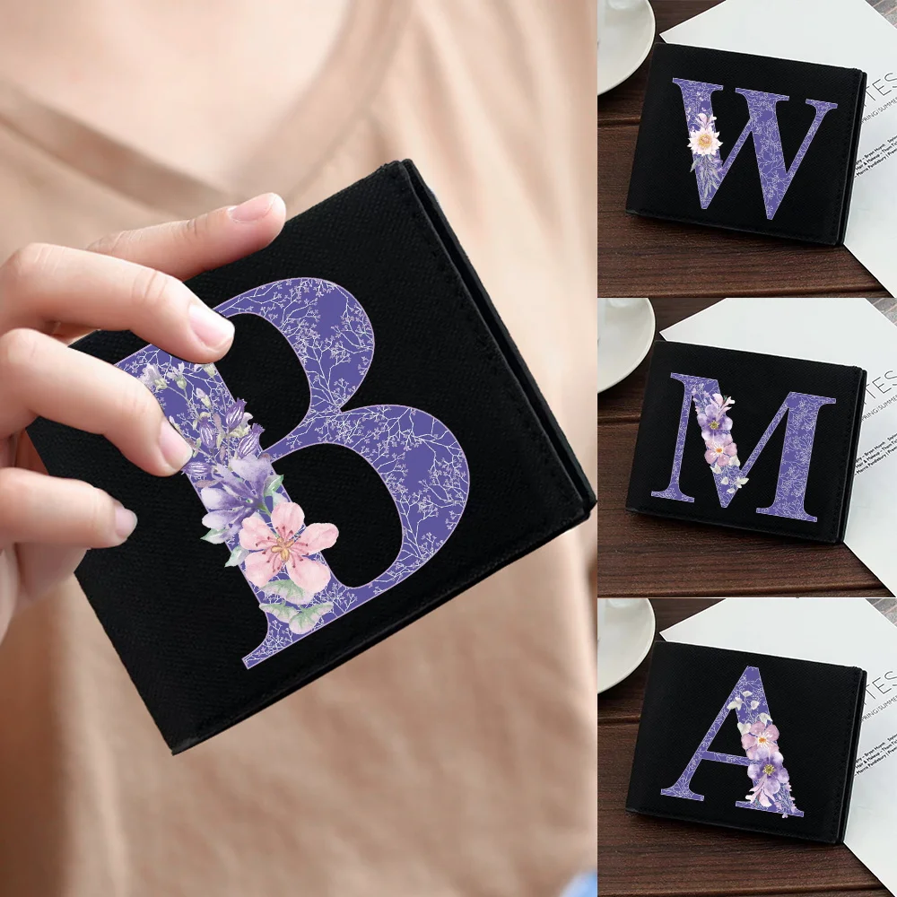 

Мужской холщовый кошелек, складной держатель для банковков, короткий кошелек, серия с фиолетовым цветочным принтом, простая и прочная сумка для кредитных книг