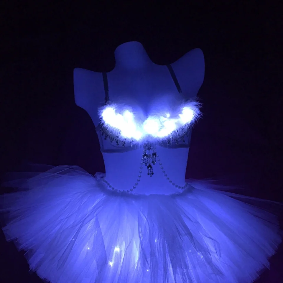 Luminous bra, boundy disco, luminous tutu skirt suit, rave bra, electric syllable bar, Tiktok, luminous skirt, led skirt