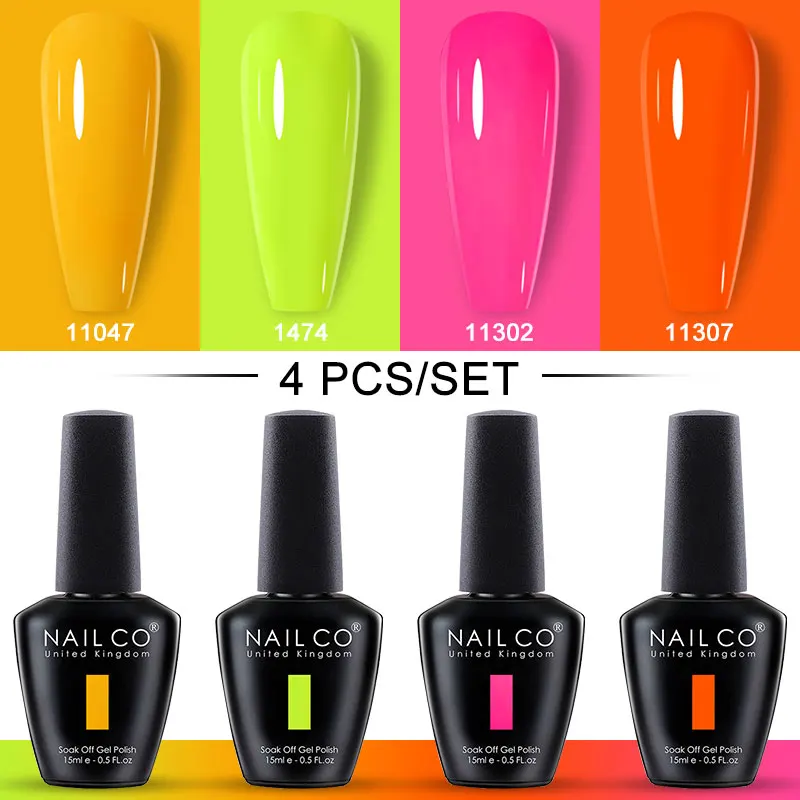 NAILCO Gel-Nagellack-Set, semipermanenter Nagellack, 4 Stück/Lot, Hybrid-Lacke, Top-Basis, Mantel, Nägel, Kunst-Set, Soak Off UV-Lampen-Serie