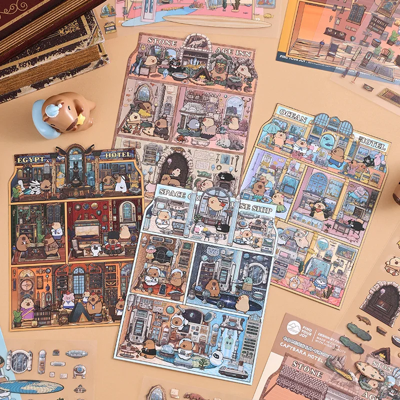 

Серия Capybara Hotel, новая модельpet3D, миниатюрные наклейки сцены, забавные повседневные наклейки