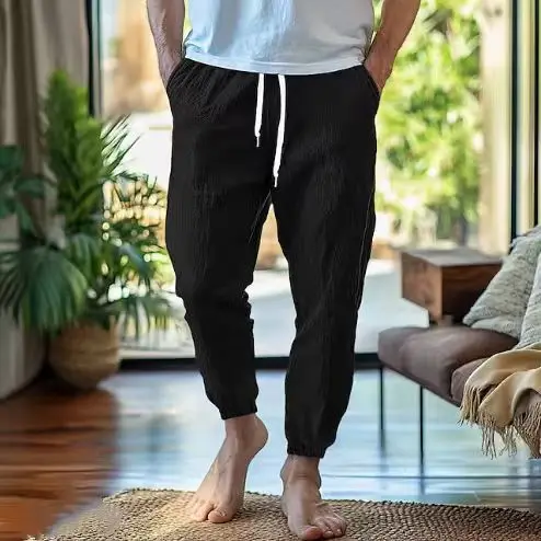 Japanese-Style Retro Streetwear 2025 Summer Men Cotton Linen Sweatpants Trousers Men Casual Harem Pants Breathable Men Joggers