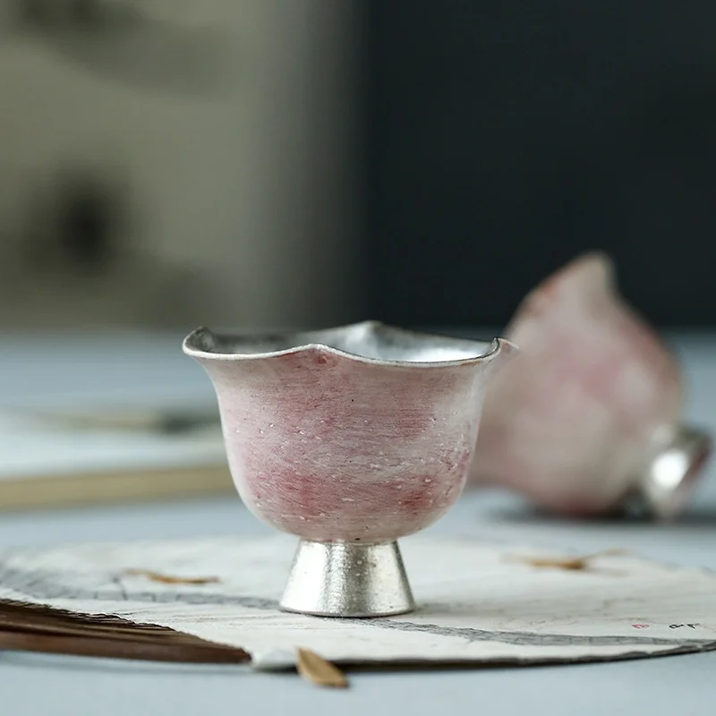 

Чайная чашка ручной работы из Цзиндэчжэня, цвет сакуры, имитация серебра, с узором «Дальние горы», роскошная чашка для чаепития