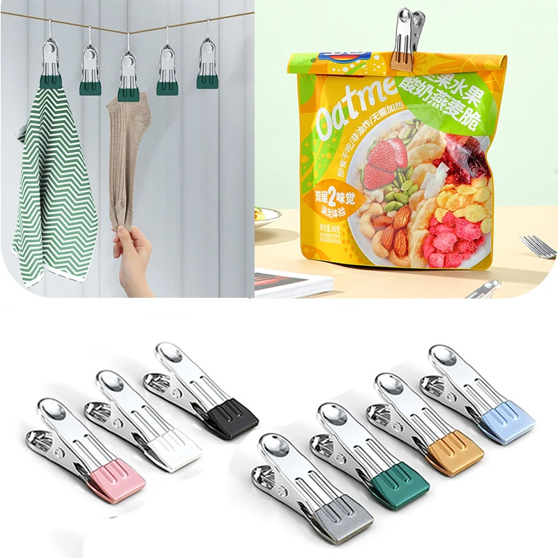

10Pcs Stainless Steel Seamless Fixed Clothes Clips Household Multi-Purpose Sealed Clip Windproof Anti-Slip Seamless Clip