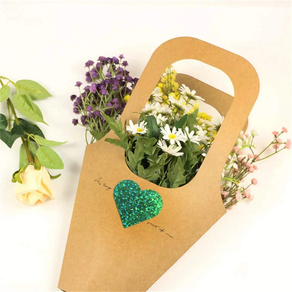 Heart-shaped Laser Stickers 500pcs Holographic Glitter Sealing Label for Valentine's Day Anniversary Gift Wrapping Decor Sticker