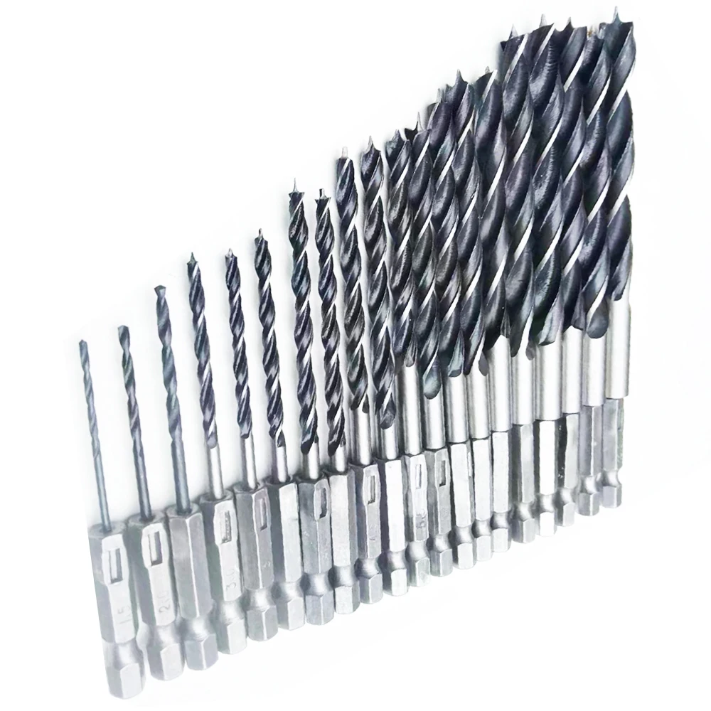 20Pcs/sets Hexagonal shank 1/4 6.35mm three-point woodworking drill bit electric Drill Wood Opening Cutout