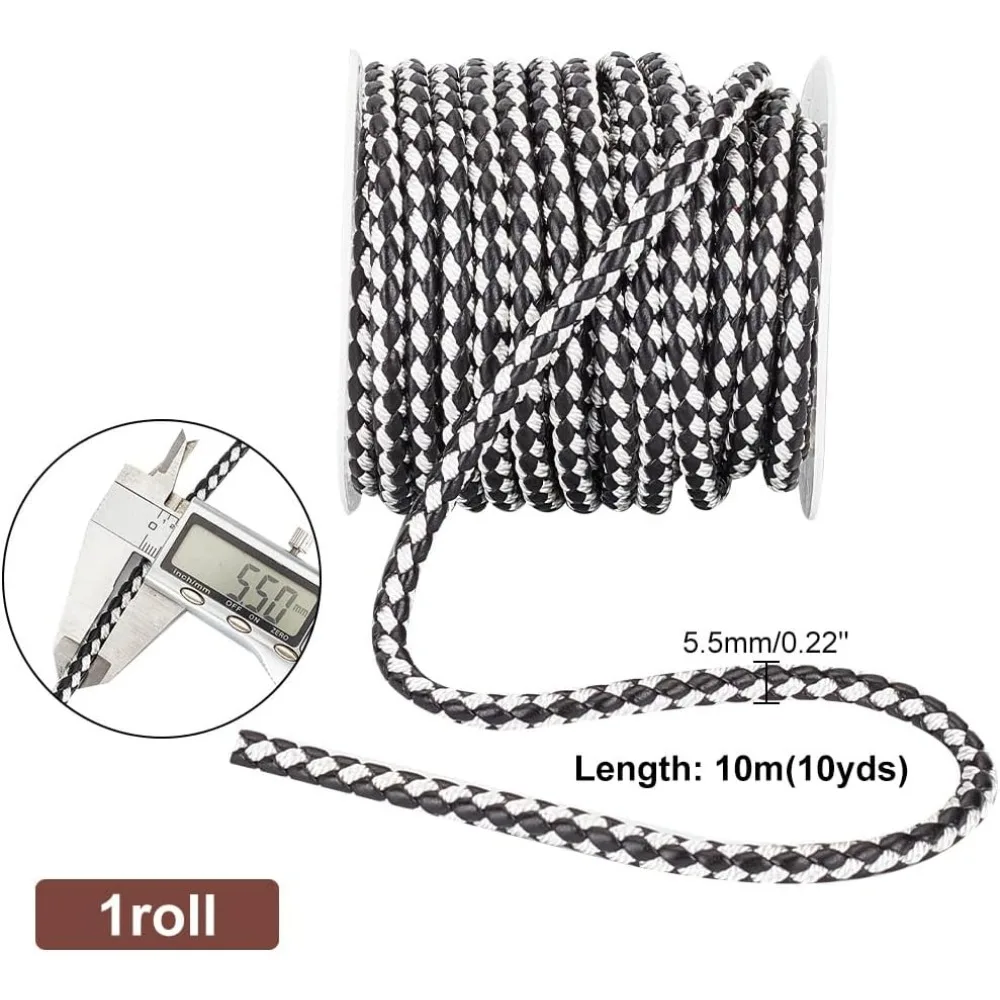 10 Yards Round Braided Leather Cord 5.5mm Leather Rope Jewelry Craft Cord Tie Cording Leather Strap Bolo Cord for DIY