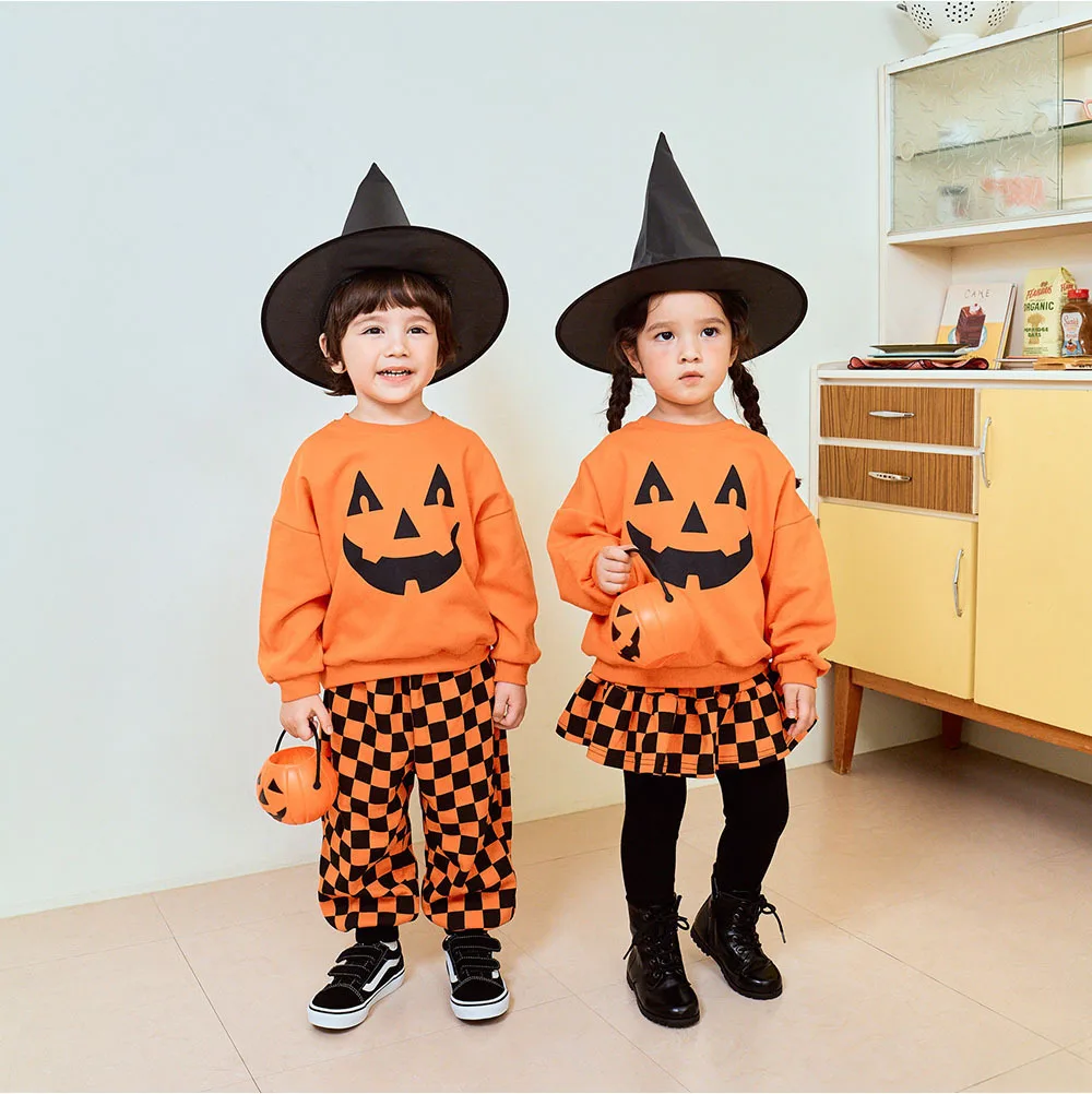 Jungen Mädchen Halloween Kürbis-Outfit Feiertagsparty Kinder Langarm Weiches Bequemes Set Atmungsaktives Kinder-Freizeit-Outfit Niedliches Zweiteiler-Set für Babys – Detail 13