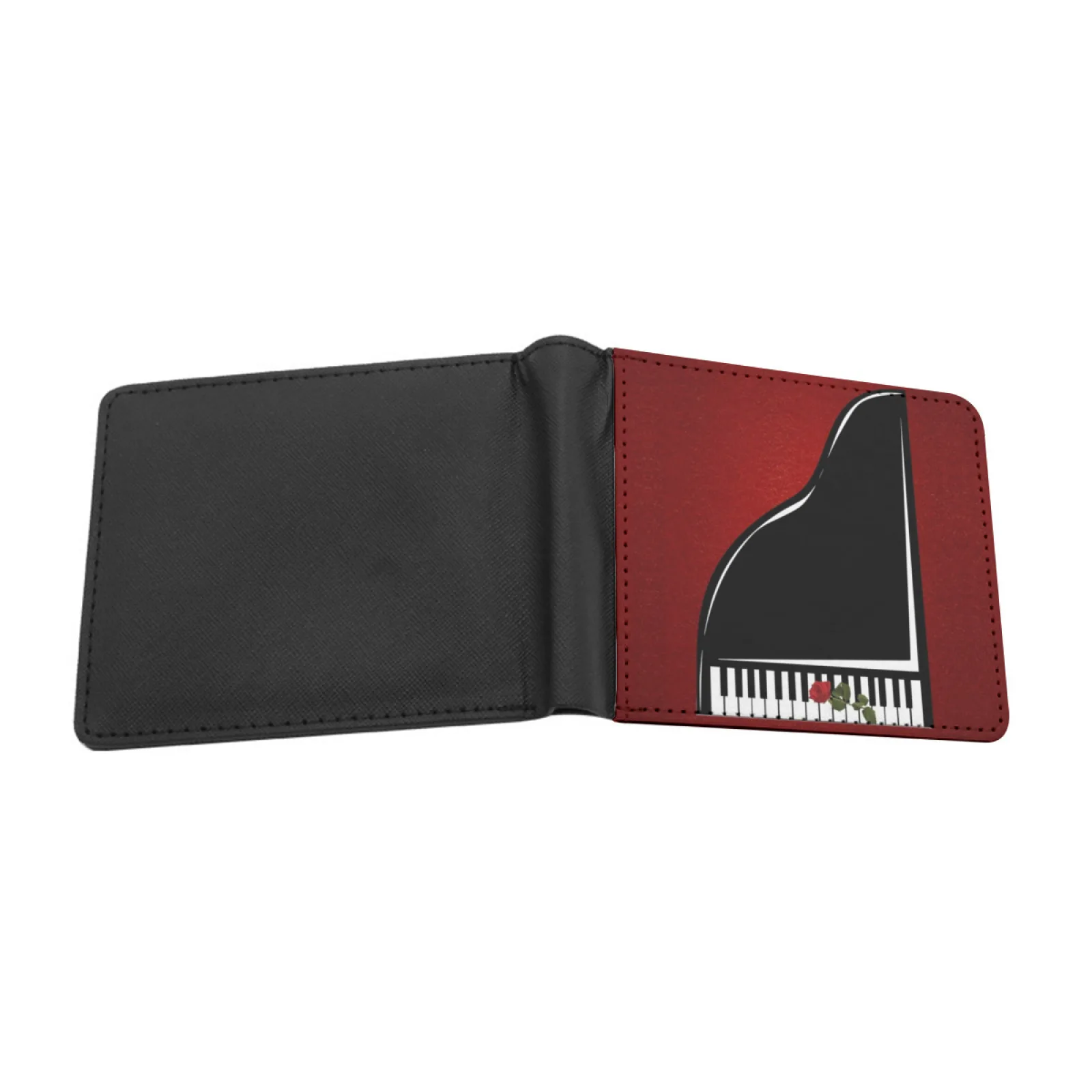 Piano I Personalized Wallet For Men And Women Pu Leather Short Pocket Purse Piano Music Keyboard Rose Red Black Personalized