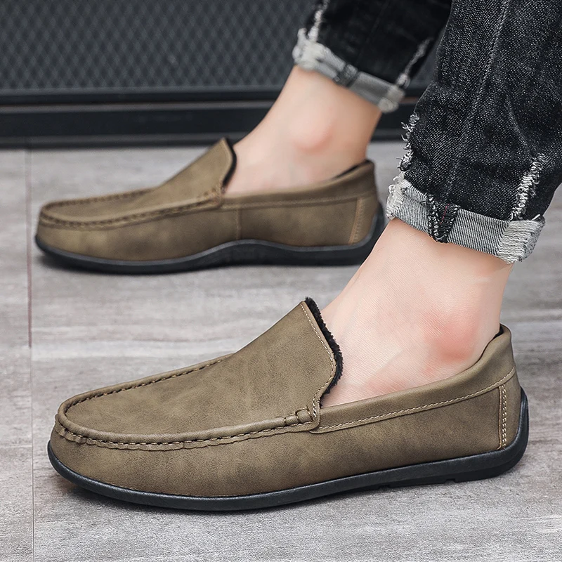 

Winter Men Casual Shoes Plush Warm Loafers Suede Luxury Brand Male Driving Shoes Light Comfort Slip-on Mens Lazy Shoes Moccasins