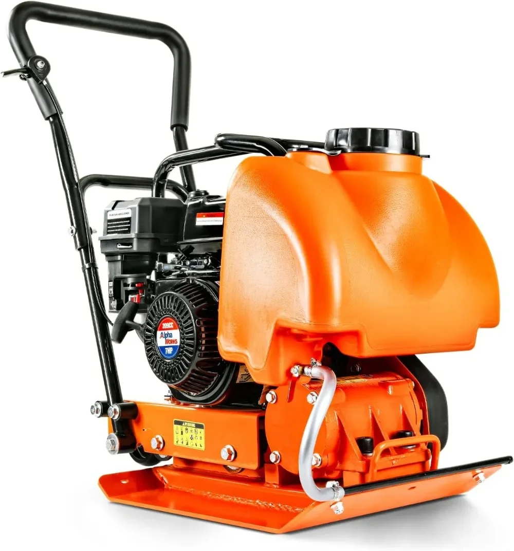 Plate Compactor with Water Tank - Enhanced for Dirt & Asphalt, 7HP 4-Stroke Engine, 5500VPM, 4200lbs Impact, 20x15 Inch Base