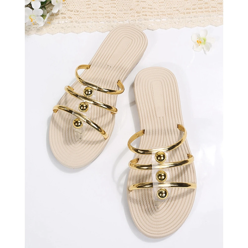 Outdoor Summer Multi-Strap Flats Flip Flops Slippers Fashion Casual Beaded Decor Beach Going Out Sandals Shoes