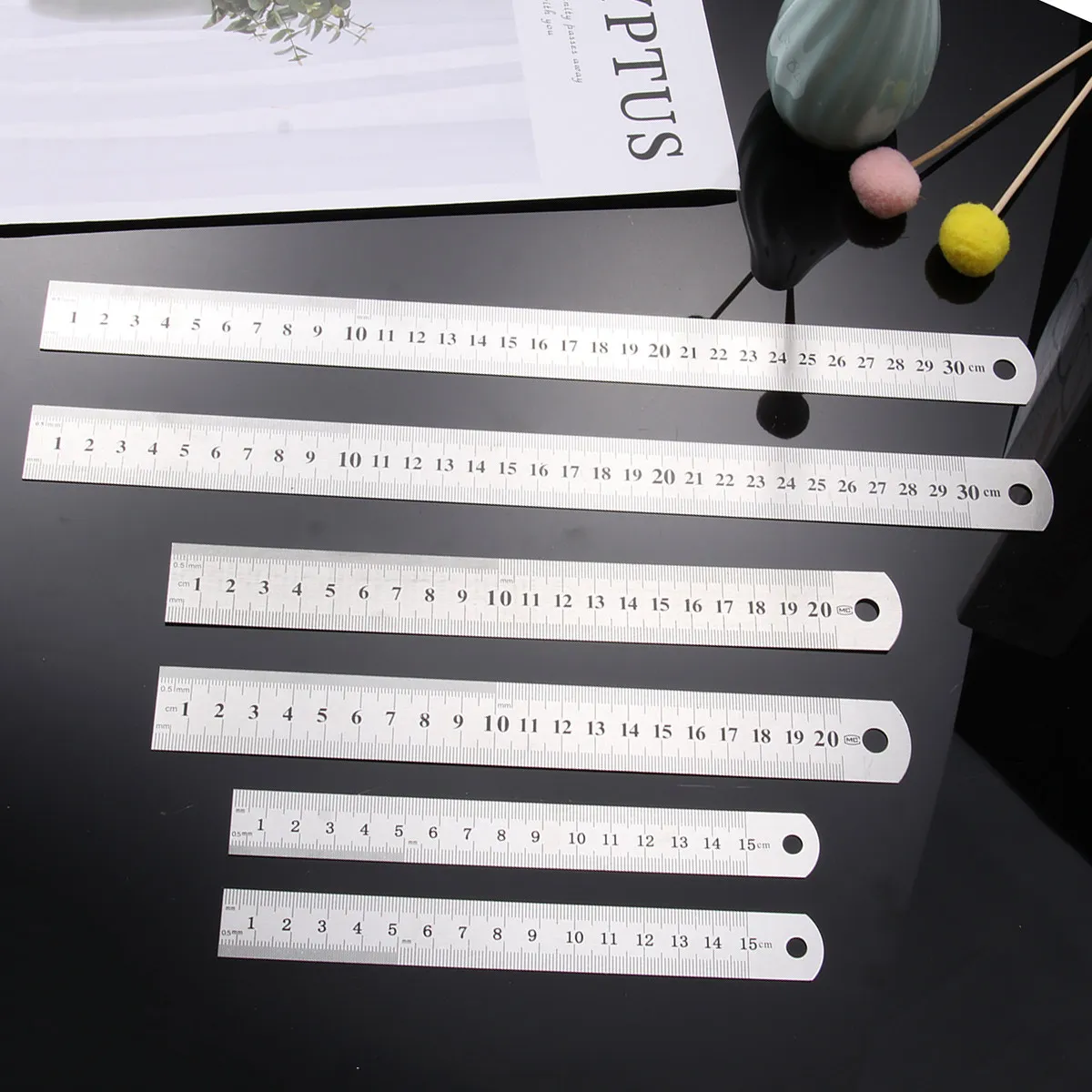 6Pcs Premium Stainless Steel Ruler Set Double Sided Precision Scale Straight Ruler for School Office Engineering Measuring Tool