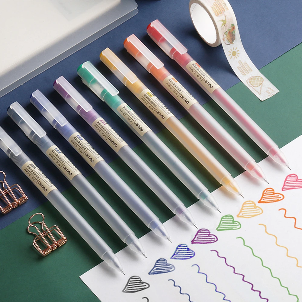 Deli 12 pz/set penna Gel penne scolastiche Set penna 0.5MM inchiostro a colori cancelleria forniture per studenti penna a base d'acqua strumenti di pittura per scrivere