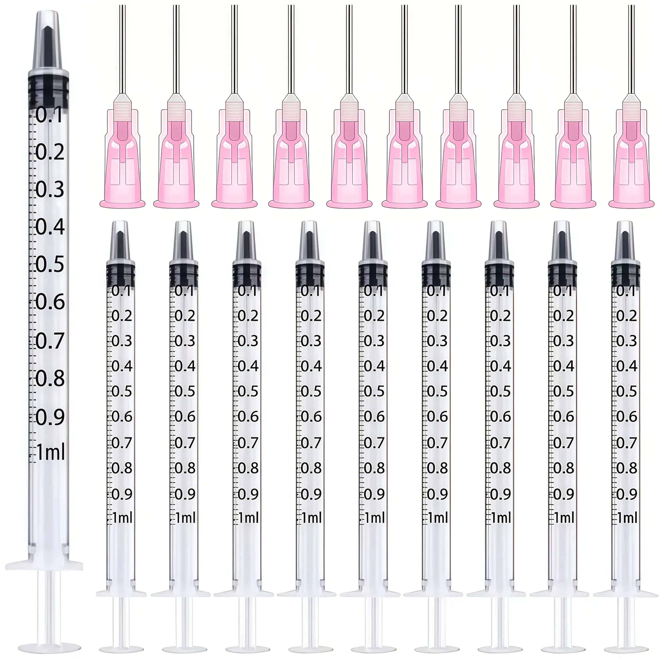 1ml plastic syringe with blunt pink needle, for animal feeding, liquid transfer, supplementation and scientific laboratory