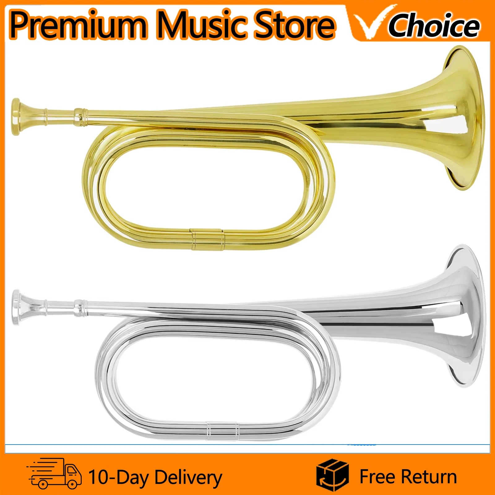 SLADE Bugle C Tune Bell Large Step Spanish Bugle for Practice Performance with Mouthpiece Brass Instrument for Performance