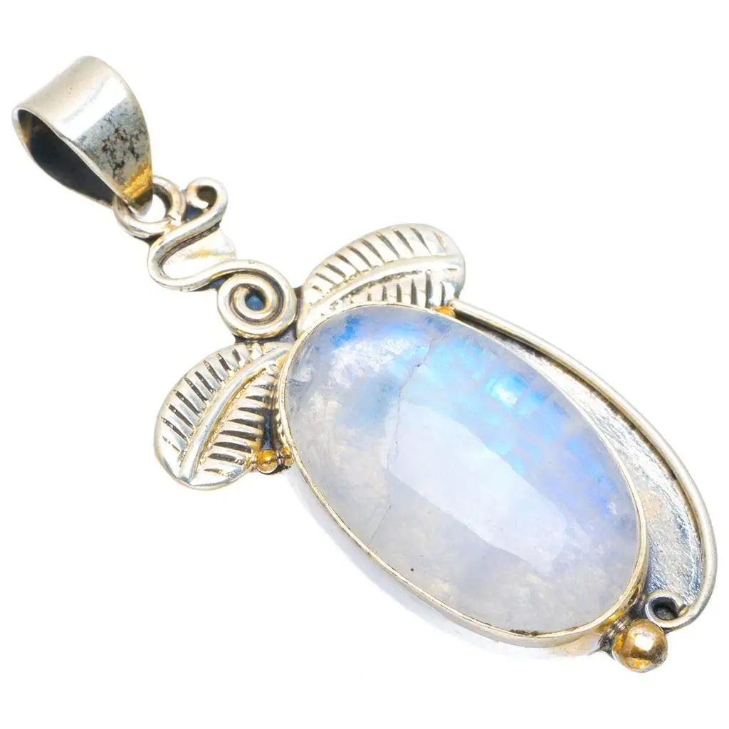 

StarGems® Natural Rainbow Moonstone Handmade Unique 925 Sterling Silver Pendant 2" A1953