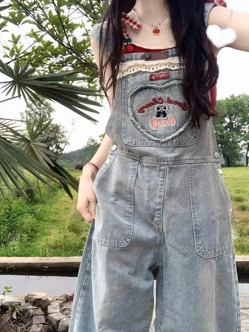 

Джинсовые комбинезоны Sweet Cool Spicy Girl, женские летние комбинезоны небольшого размера, уменьшающие возраст, свободные, для похудения, высококачественные, с прямыми штанинами...