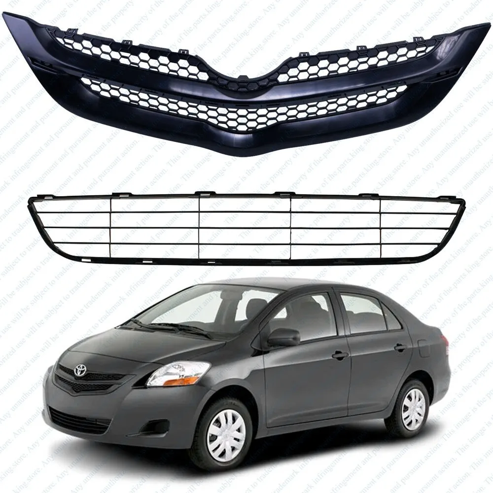 

For 2007 2008 Toyota Yaris Sedan Front Bumper Upper & Middle Grille Assembly Set United States