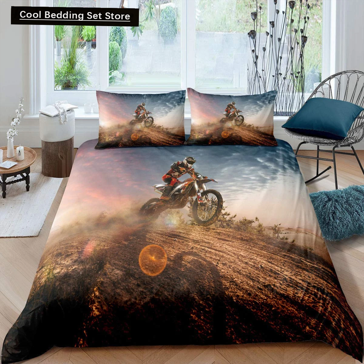 

Dirt Bike Motorbike Duvet Cover Motocross Racer Bedding Set Boys Motorcycle Extreme Sports Quilt Cover Polyester Comforter Cover