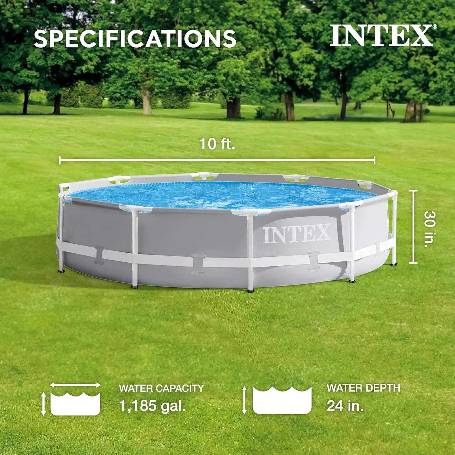 INTEX 26701EH Prism Frame Premium above Ground Swimming Pool Set: 10ft x 30in – includes 330 GPH Cartridge Filter Pump – SuperTo