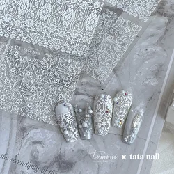 Black and White Flower Design Retro Lace 5D Soft Embossed Exquisite High Quality Nail Art Stickers Retro French Manicure Sticker
