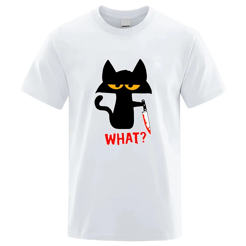 Men's T-shirt High Quality Cotton Blend Funny Knife Cat Printed Casual Loose Summer Cool for Men Hip-hop T-Shirt O-neck Male Top
