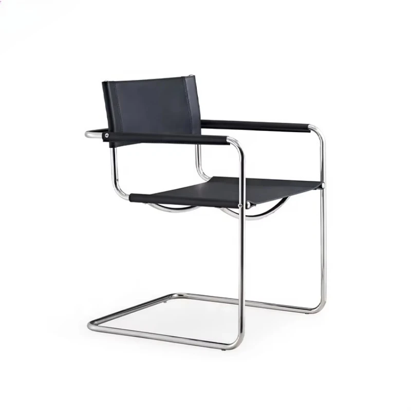 Modern Luxury Dining Chairs Saddle Leather Armchair Metal Frame Accent Chair for Villa Apartment Cafe
