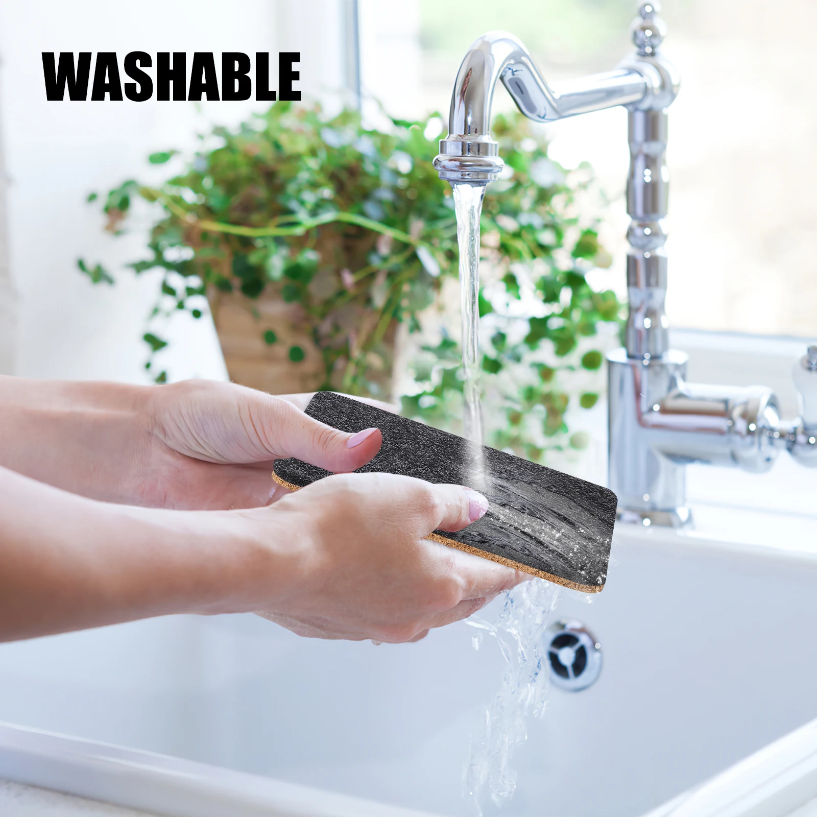 8 pcs Coasters Square Felt Cork Coasters Felt Cork Two Sided Absorbent For Drinks Heat Resistant Table Protection Mats Black