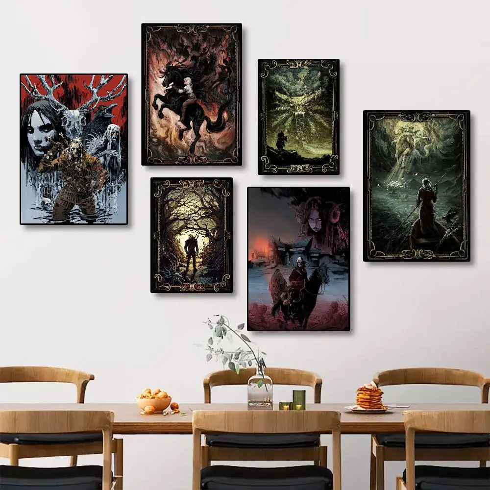Game Witcher 3 Warriors Knight Adhesive Wall Art Poster Canvas para quarto infantil, sala de estudo para decoração de casa