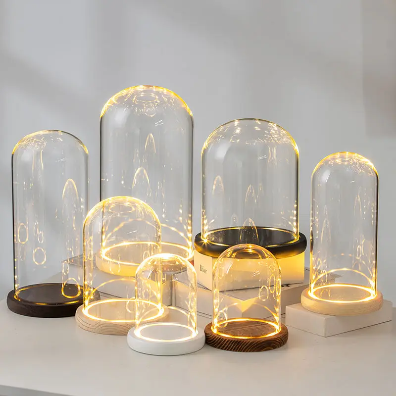 

Glowing Glass Dome Dustproof DIY Decorative Desktop Ornaments Flowers Dry Flowers Transparent ature Lacape