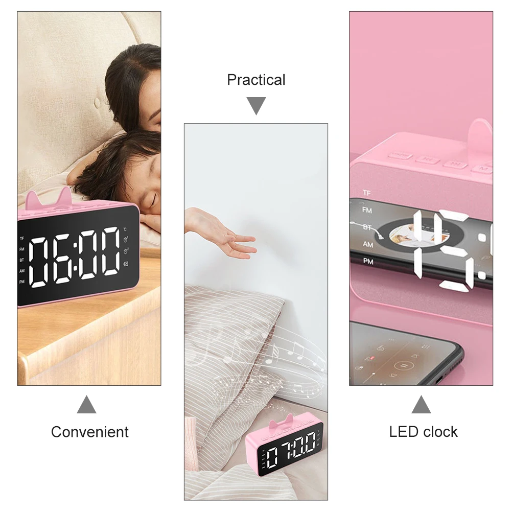 

Speaker Alarm Clock Compact LED Large Screen Digital Wireless Brightness Adjustable Durable Travel Size Easy Use ABS