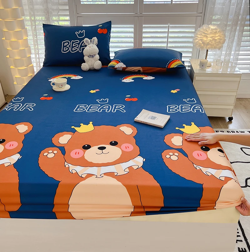 Ensemble de drap-housse ours Kawaii pour enfants, draps de lit animaux bruns, housse de matelas à poche profonde, mignon, garçons, filles, enfants, adolescents, 12"