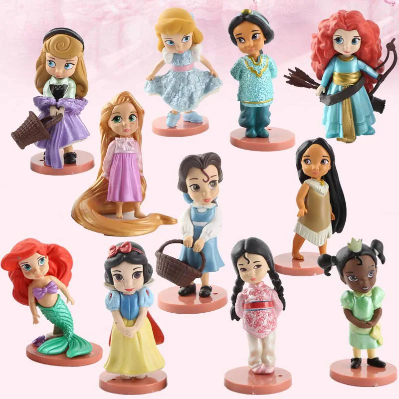 

New 11pcs Disney Princes Dream Journey Frozen Mermaid Snow White Princess Cake Topper Decoration Kawaii Model Toy Doll Kids Gift