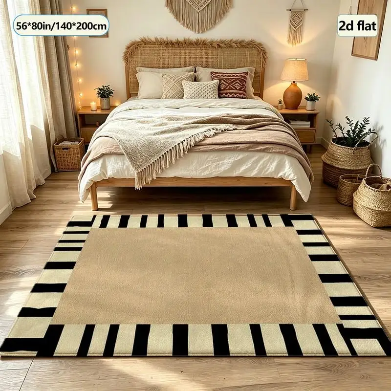 Beige Black Striped Border Carpet Floor Mat Simple Geometric Pattern Home Decor Living Room Bedroom Floor Carpet