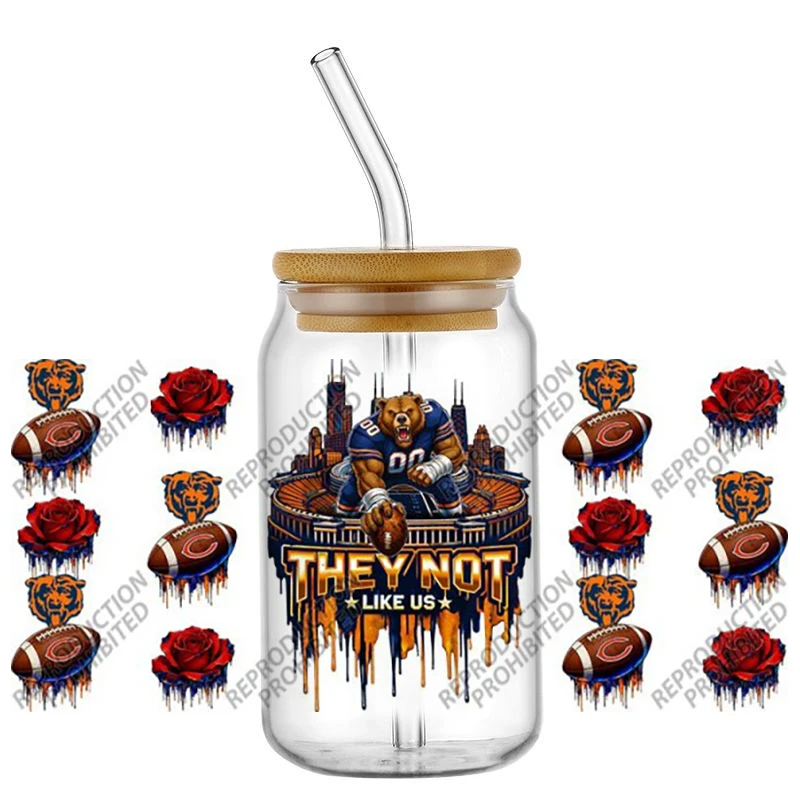 Hotsale Popular Football Cool Team Mascots 16oz UV DTF 3D Transfer Sticker Decals Wraps Glass Can Cups Creative Craft DIY view 6