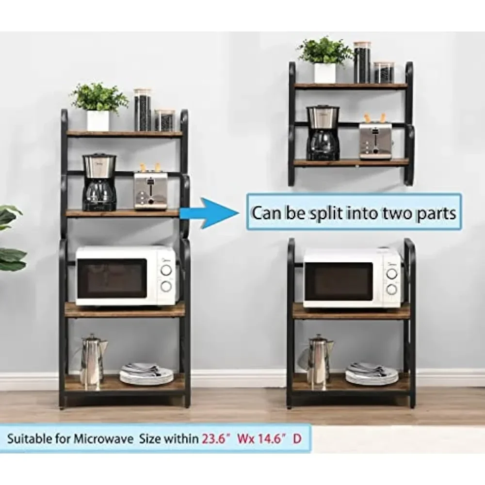 Metal 4-Tier Kitchen Bakers Rack with Storage Shelf, Standing Microwave Oven Stand Rack Spice Rack Organizer
