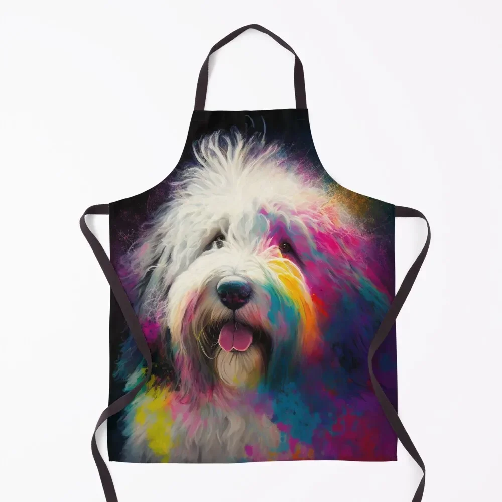 

Old English Sheepdog Synesthetic Splash Painting Apron Ladies Kitchen Things For Home Apron