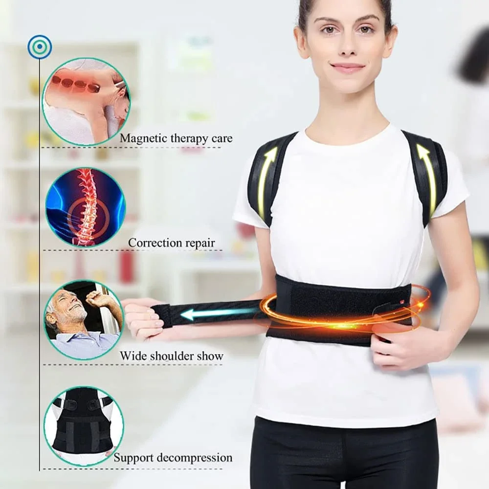 Magnetic Therapy Posture Support Back Brace -Adjustable Posture Corrector Brace Shoulder Back Support Belt- Relieves Neck, Back