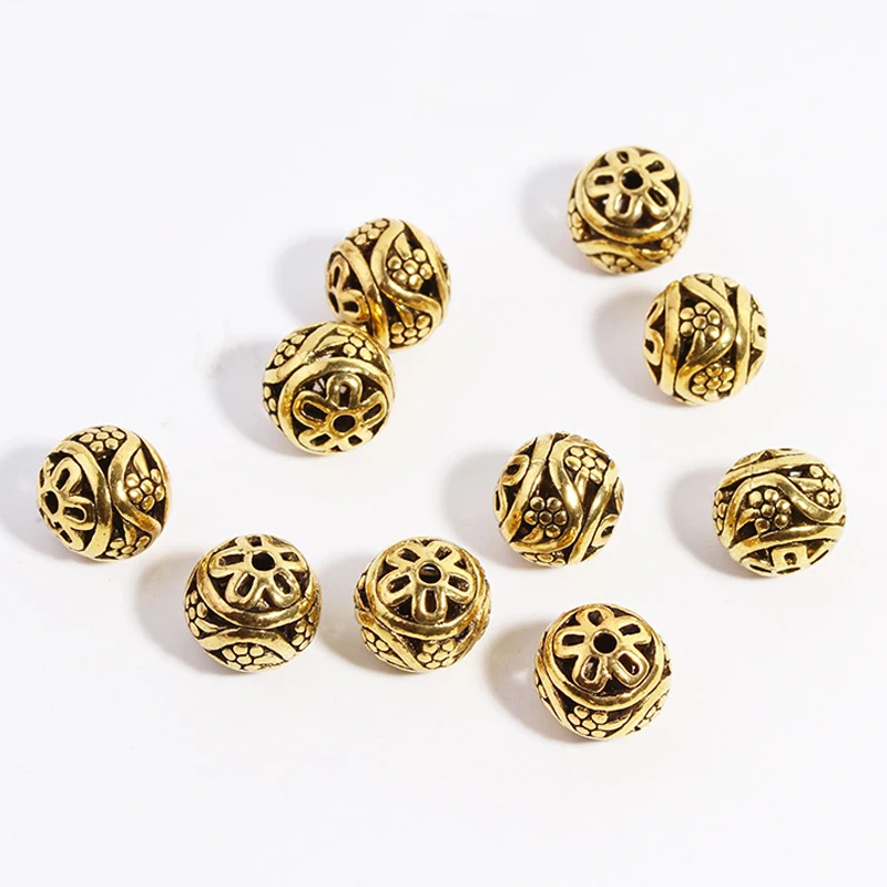Juya 10 20 Stück/Lot 10 12mm Gravierte Perlen Hohl Antik Gold Silber Beschichtete Metallperlen für DIY Damen Herren Perlenarbeiten Schmuckherstellung – Detail 7